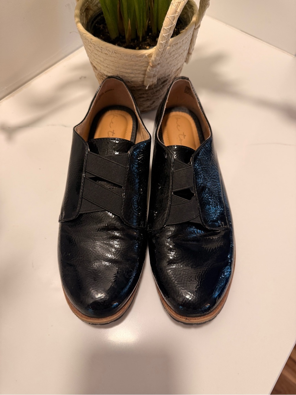Women’s black shiny loafers. Me Too. Size 9